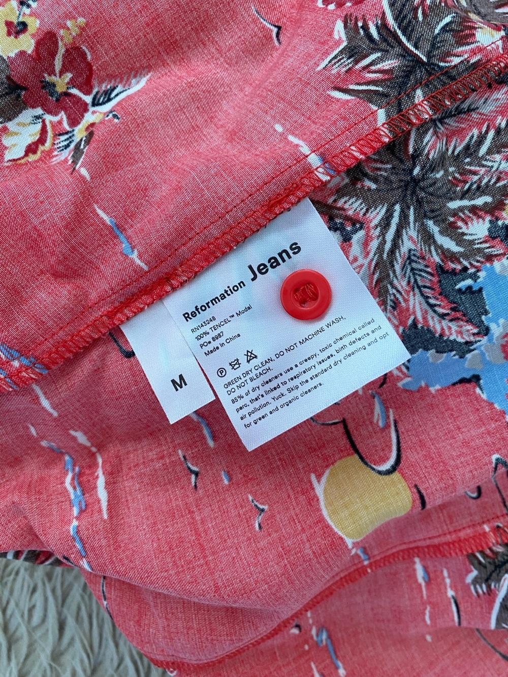 Reformation Denise Midi Dress Fuji Short Sleeve Red Tropical Hawaiian Retro M - Picture 10 of 11
